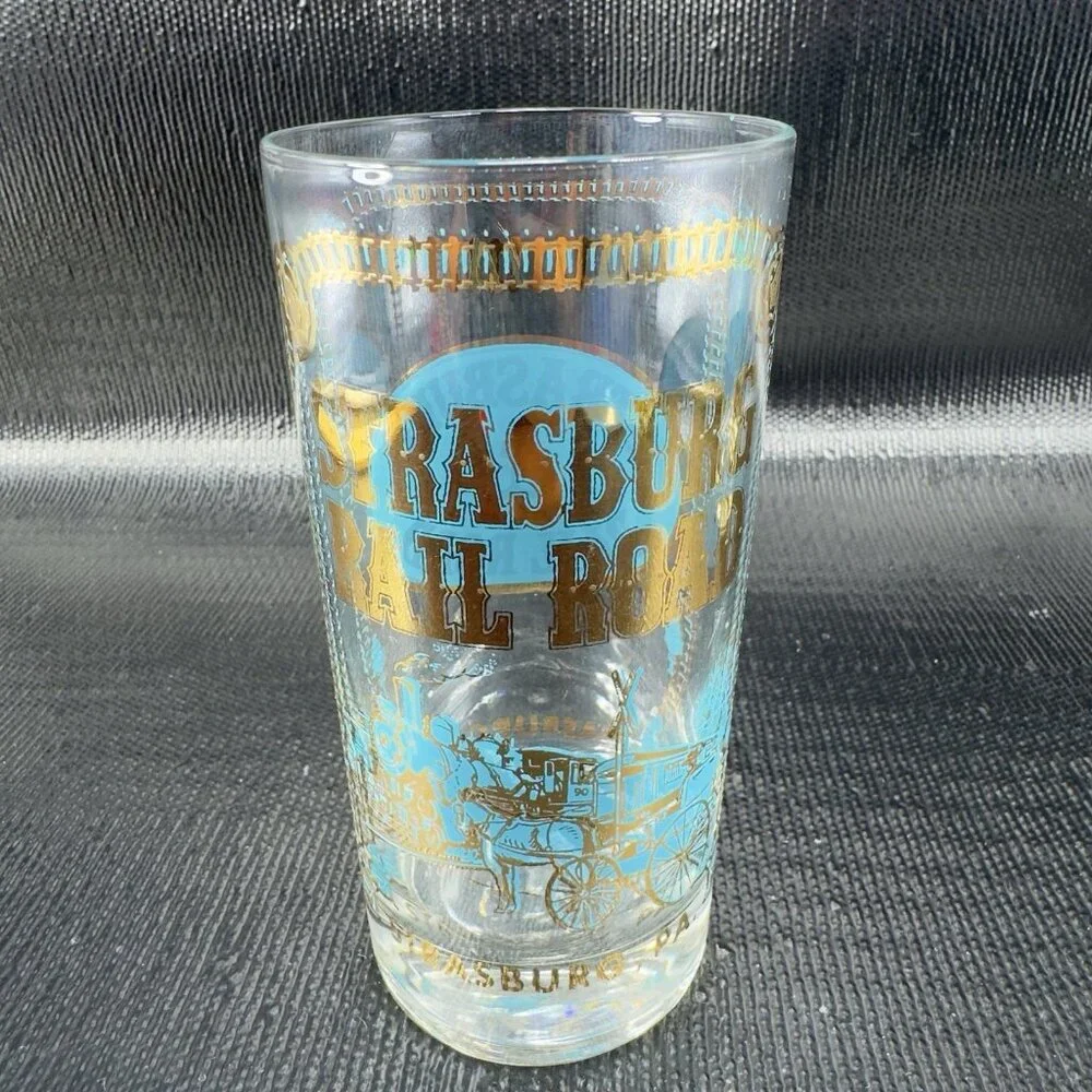 1960s STEAMBURG RAIL ROAD Barware Glasses Cups‎ Highball Tumblers Vintage Set 3